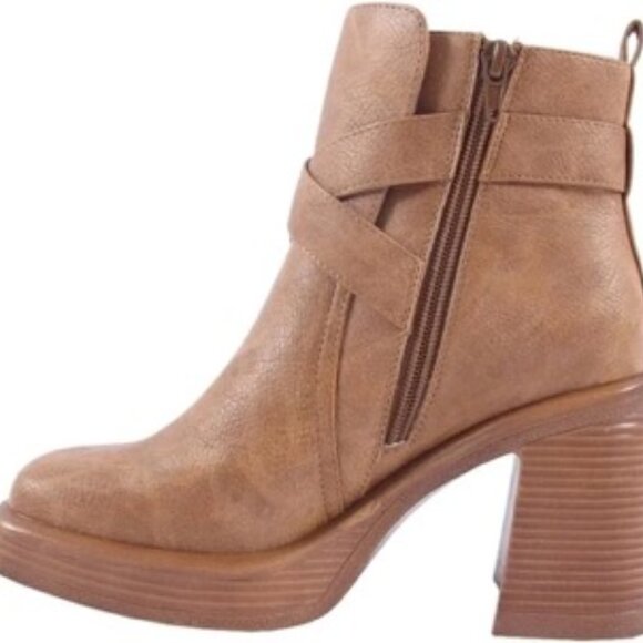 Jellypop Women's Eugenie Block Heeled, Squared Toe Ankle Boots, Tan Size 9 - Picture 2 of 4
